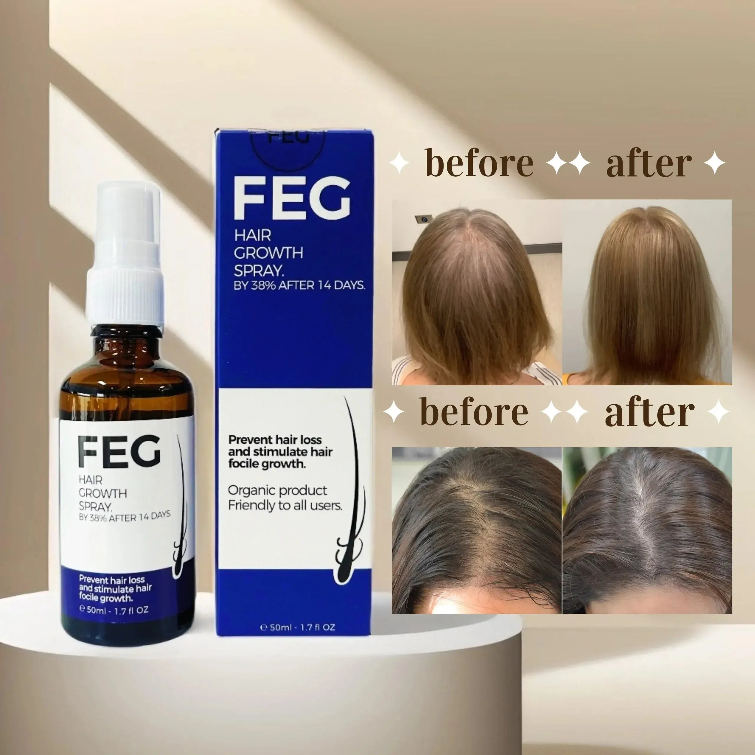 FEG Plus Hair And Beard Regrowth Spray Anti Hair Loss Formula With Minoxidil Redensyl And Natural Extracts