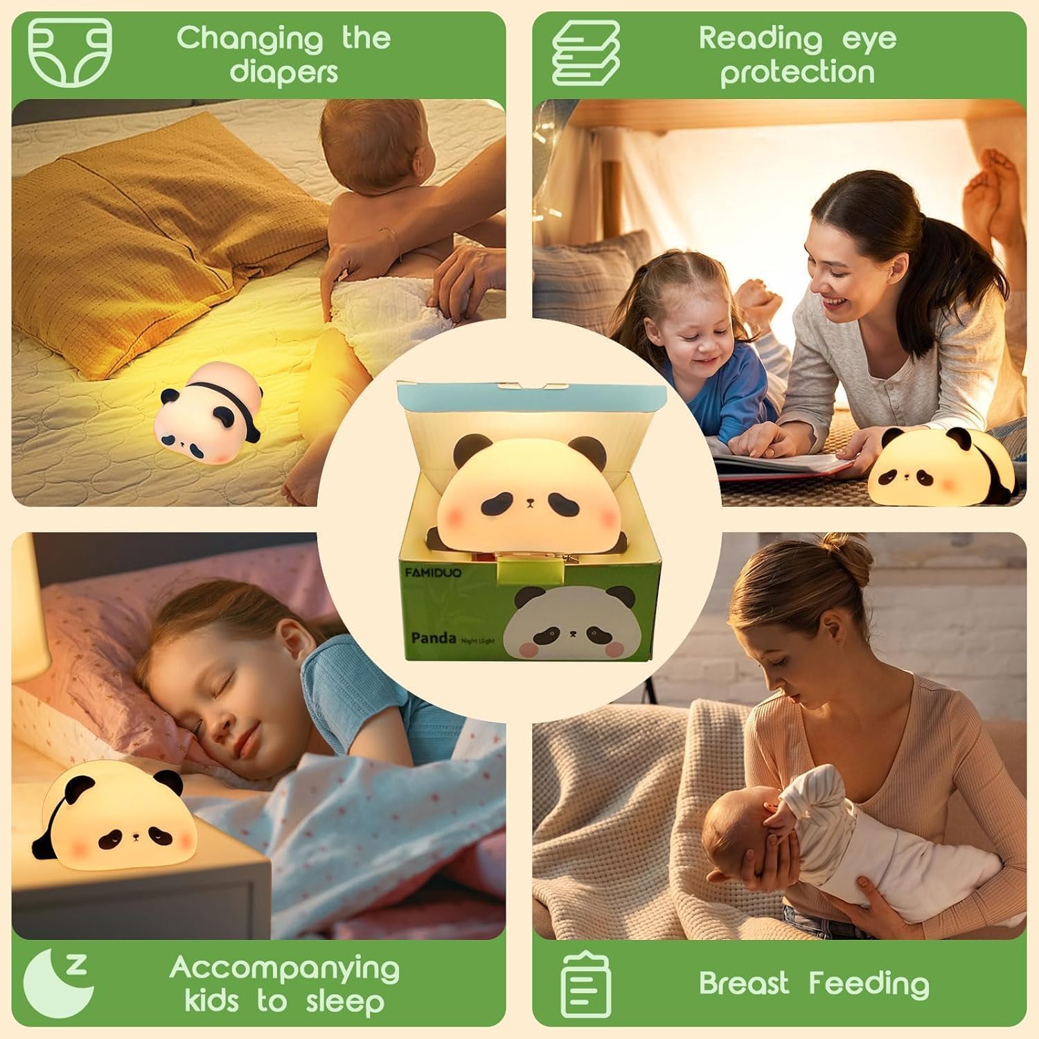 Cute Rechargeable Panda Silicone Night Light - 7 Color RGB Nursery Lamp